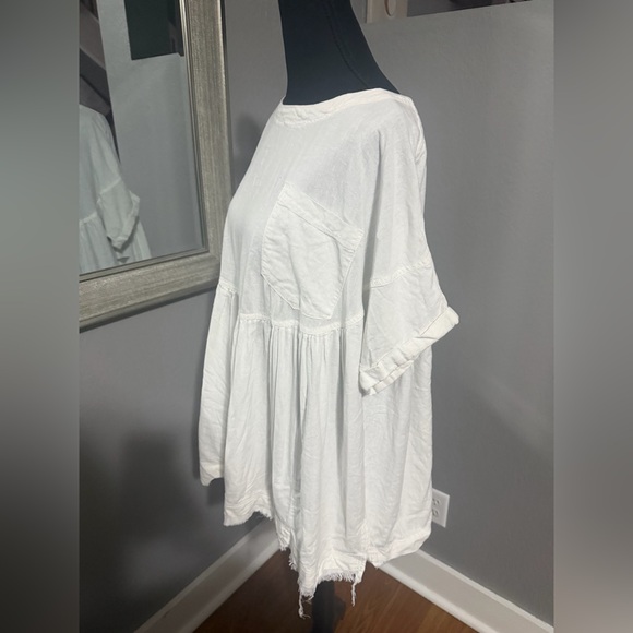 Free People We The Free "Moon City"boho babydoll linen-blend oversized shirt XS - Picture 3 of 6